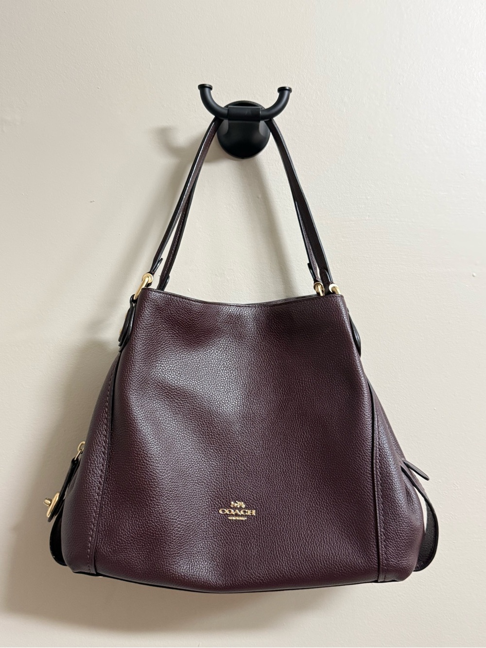 Coach Pebbled Leather Shoulder Bag in Burgundy with Gold Hardware
